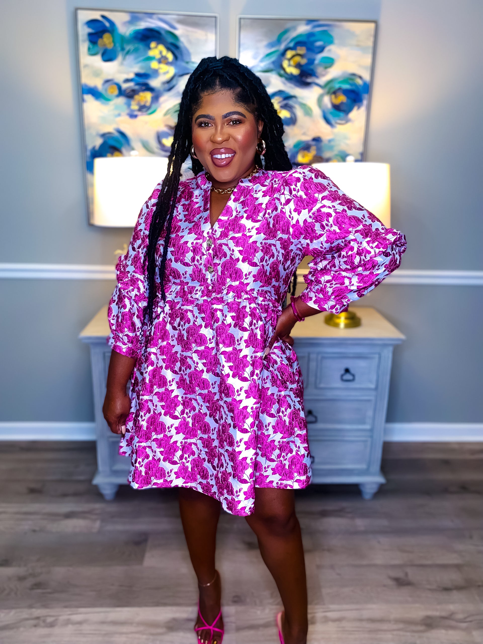 Pink Floral Jacquard Dress The Sky Collection Pink Floral Jacquard Dress The Sky Collection