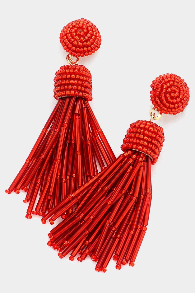 Red Beaded Tassel Earrings – The Sky Collection